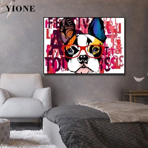 Bulldog Letter Art Painting Custom Creative Graffiti Animal Pet Dog Picture for Living Room Canvas Poster Wall Decoration Prints