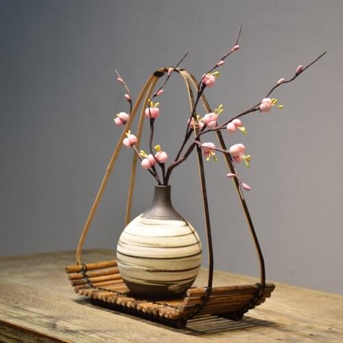 New Chinese style ceramic Restoring ancient ways Flower arranging Bamboo weaving The vase zen simulation flower home decoration