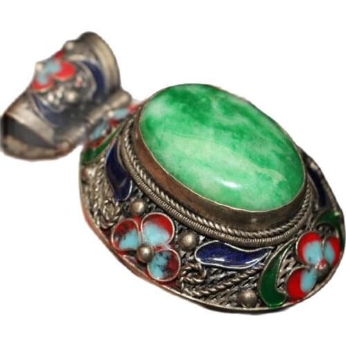 China Old Tibetan Silver Zircon Inlaid Cloisonne Pendant