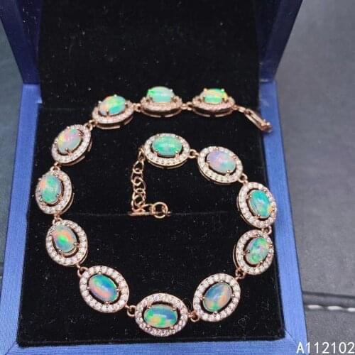 KJJEAXCMY fine jewelry 925 sterling silver inlaid natural opal Girls' luxury Chinese style simple gem bracelet support test