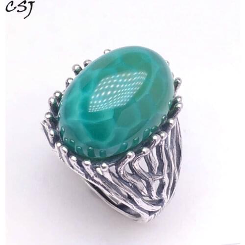 CSJ big stone green agate rings 925 sterling silver women femme lady Wedding Engagement party Gift Fine Jewelry