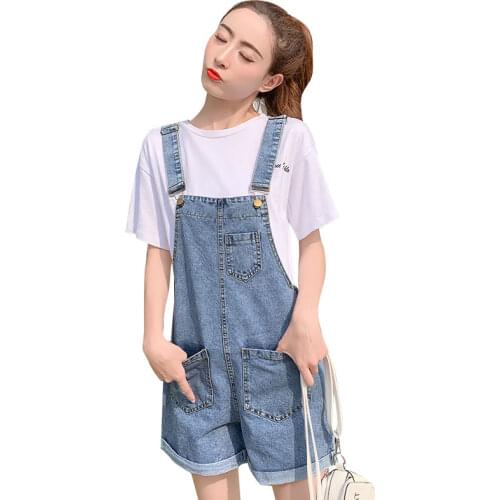 Rompers Women Jean Jumpsuit Summer Denim Playsuit Overalls Women Casual Loose Wide Leg Short Jumpsuit Combishort students jeans