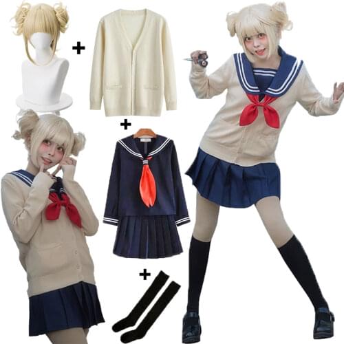Cosplay Anime My Hero Academia Himiko Toga Uniform Full Set Sailor Suit Sweater Coat Wig Cosplay Costume Halloween Costume