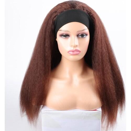 Kinky Straight Headband Wigs Long Synthetic Hair Wigs For African American Women Natural Black 22 Inch Kanekalon Afro Wig BY214