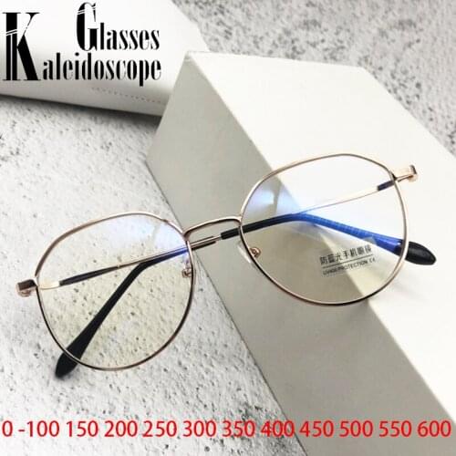 Finished Myopia Glasses Women Men Metal Polygon Frames Prescription Shortsighted Eyewear Eyeglasses -1.0 1.5 2.0 3.0 5.5 6.0