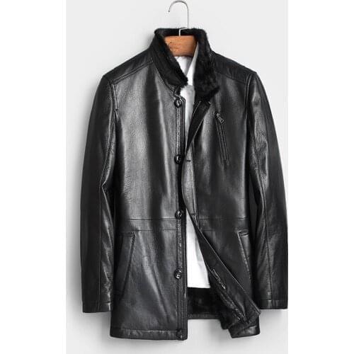 Genuine Leather Jacket Men Winter Real Sheepskin Coat Mink Fur Liner Mens Leather Jacket Warm Down Coat Jaqueta Couro 701 YY446