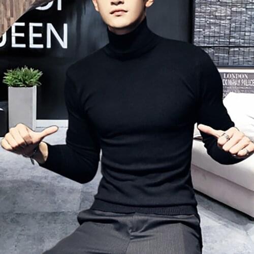 2020 Winter New Mens Turtleneck Sweaters Black Sexy Brand Knitted Pullovers Men Solid Color Casual Male Sweater Autumn Knitwear