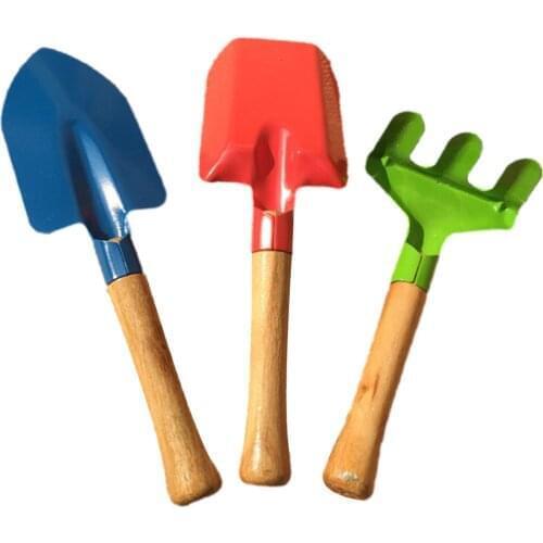 3 Piece Garden Grow Kit Mini Gardens Rake Small Metal Head Shovel Tool Set Children Gardening Toys Kids Hand Tool Sets