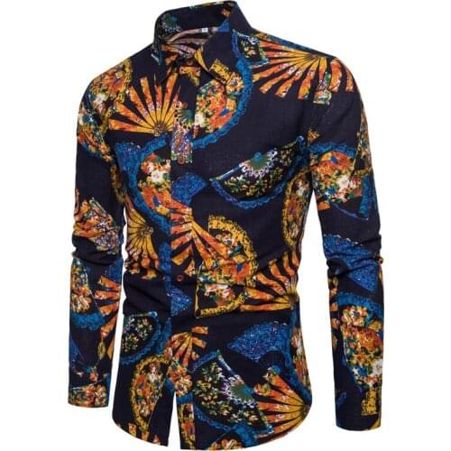 Spring Latest Luxury brand Fashion Vintage Printed Men Shirt Long Sleeve Lapel Shirt Business Casual Slim Shirt Plus size M-5XL