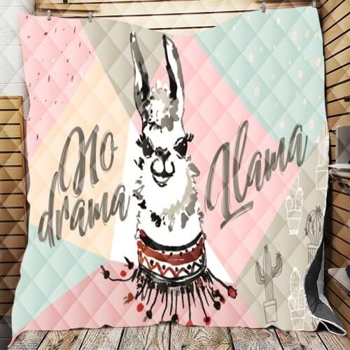Cute Cartoon Llama Alpaca Colorful Pastel Patterns Quilt Blanket