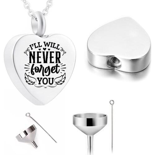 Cremation Jewelry Heart Pendant Stainless Steel Urn Necklace Pet Ashes Memorial With Filling Kit And Gift Velvet Bag