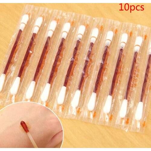 10Pcs Disposable Medical Iodine Cotton Stick Swab Home Disinfection Emergency Double Head Buds Tips Nose Ears Cleaning