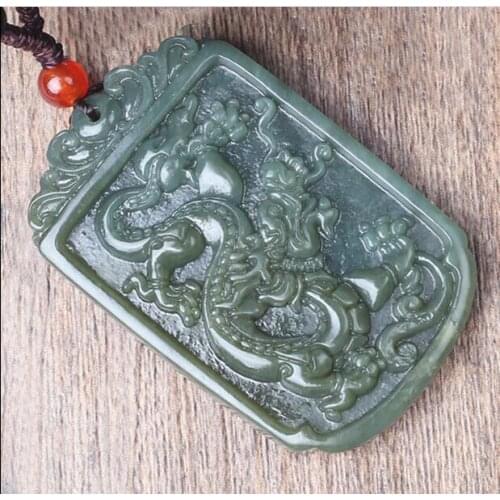 Authentic xinjiang hetian jade jade dragon pendant 18 arhats necklace male money natural jade jade slip