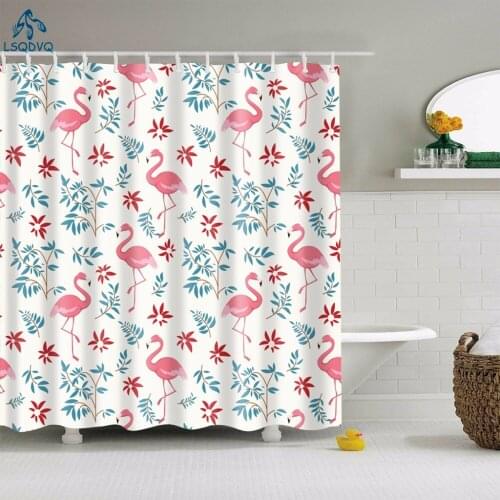 Lovely Animals Pink Flamingo Shower Curtains Fabric Waterproof Polyester Bathroom Curtain With Hooks 180x180cm