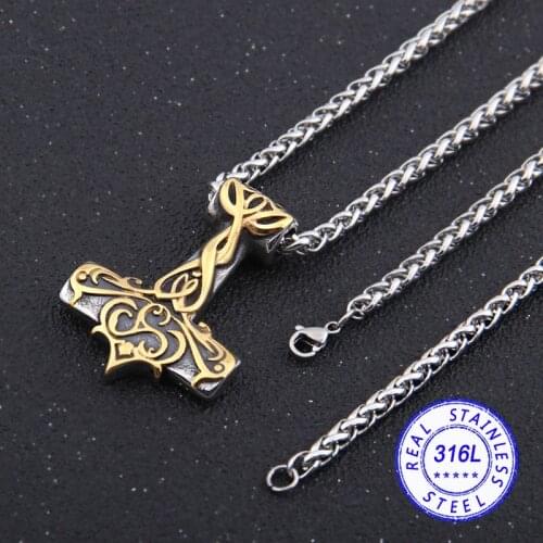 Dropshiping 316 Stainless steel nordic viking thors hammer Odin rune pendant necklace for man gift