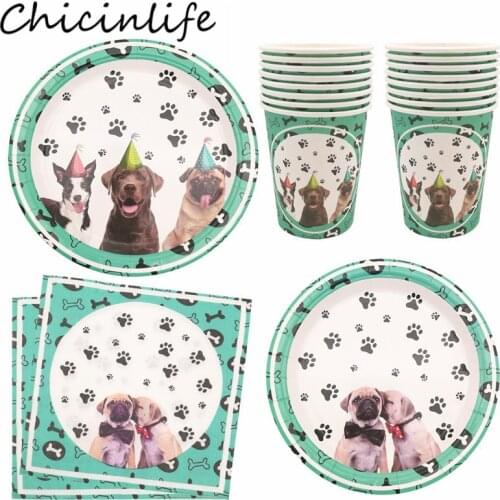 Chicinlife Dog Paw Bone Paper Plates Cups Napkins Disposable Tableware Baby Shower Pet Dog Birthday Party Decoration Supplies