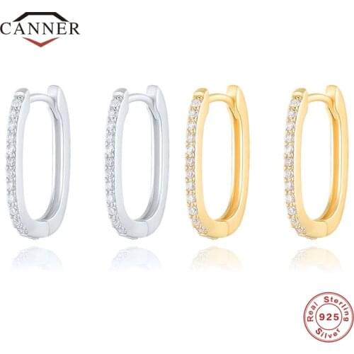 CANNER 100% 925 Sterling Silver Luxury CZ Crystal Circle Round Hoop Earrings for Women Piercing Earrings Silver 925 Jewelry