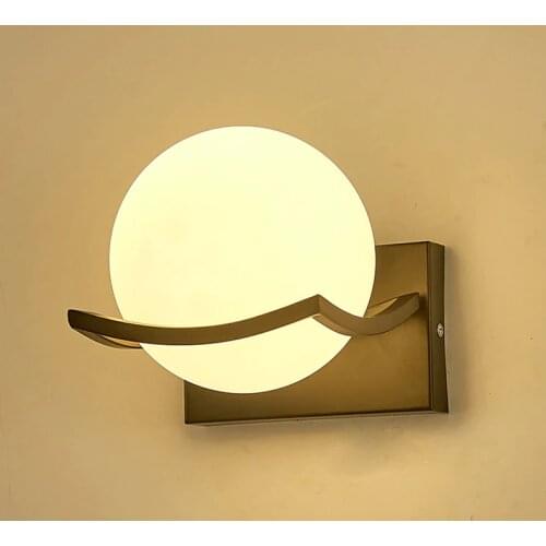 Modern LED E27 Bedside Wall Lamp Round Glass Indoor Lighting Fixture Aisle Night Light(Without Bulb)