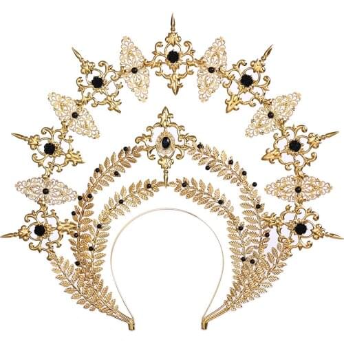 Lolita Tiara Crown Headband Materials Package Halloween Vintage Sun Goddess Baroque Halo Wedding Headpiece