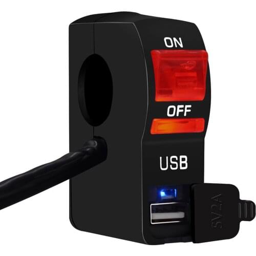 Universal Motorcycle Headlight ON/OFF Switch 5V 2A Fast Charge USB Adapter Charger With Blue LED Indicator Light