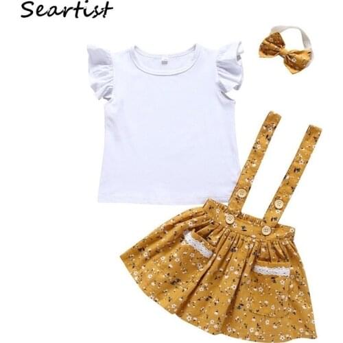 Seartist Toddler Baby Girls Strap Skirt +Short Sleeve White T-Shirt Ruched Outfits Set Vestido Roupa Infantil Roupas Infantis 40