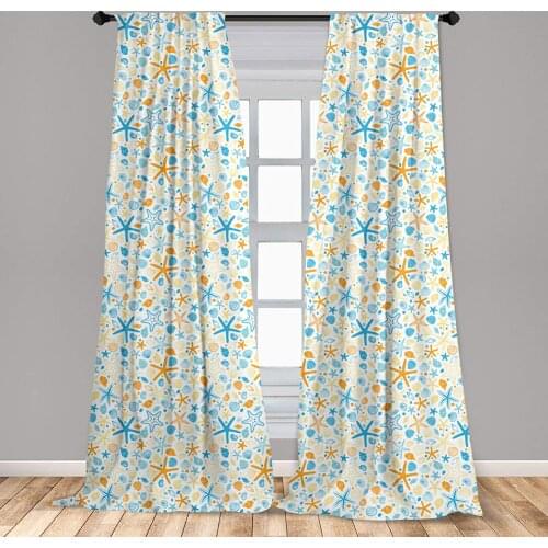 Starfish Curtain Vintage Summer Beach Pattern with Colorful Seashells Silhouettes Window Treatment Living Room Bedroom