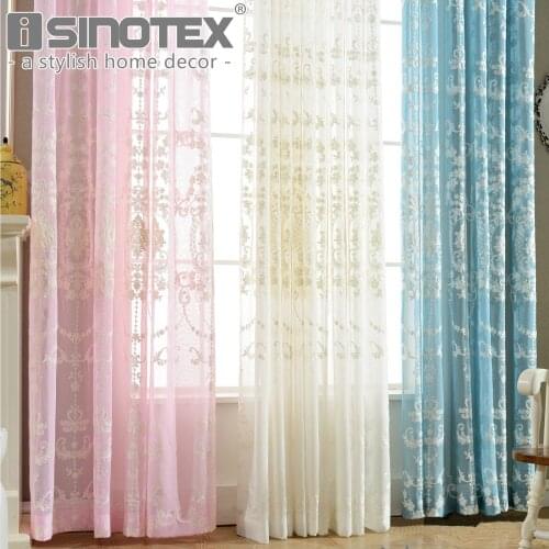 European Style Jacquard Curtains Embroidered Baroque Floral Design Window Treatment Linen Sheer Curtain Drapes Pink White Colors