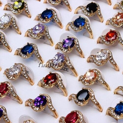 Yingwu 10pcs Promise ring Gold Color Cubic Zirconia Statement Party Wedding Band Rings for Women Bridal Jewelry