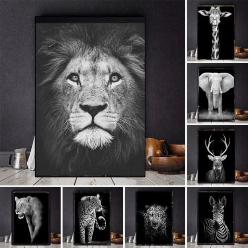 Animal Wall Art Lion Elephant Deer Zebra Canvas Painting Posters and Prints Wall Art Pictures for Living Room Home Decoration
