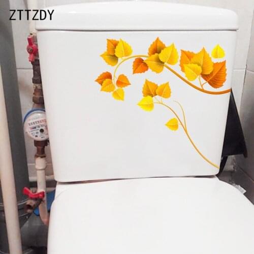 ZTTZDY 23.6×21.5CM Yellow Leaves Creative Cartoon Toilet Decoration Fashion Home Wall Stickers T6-0252