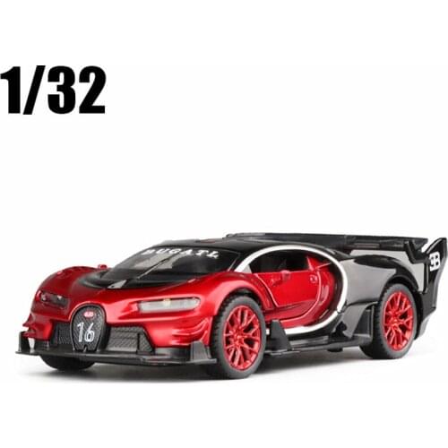 1:32 Diecast Alloy Car Bugatti VISION GT Sports Car Model With Sound Light Pull Back Children Toys Favorite Free Shipping