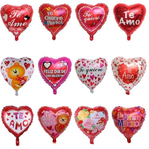 10pcs 18inch Spanish Bride And Groom I Love You Foil Mylar Balloons Love Heart Wedding/Valentines Day Helium Balloon Globos