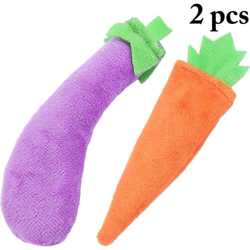 2PCS Pet Cat Toy Simulation Carrot Eggplant Shape Toy Funny Catnip Toy Pet Interactive Toy Cat Bite Catnip Toy Plush Toy
