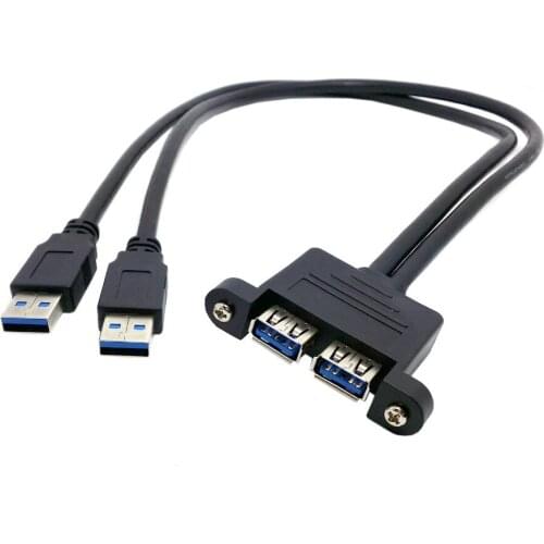 2*USB 3.0 male to dual USB 3.0 Female Extension Cable 50cm with screw Panel Mount holes