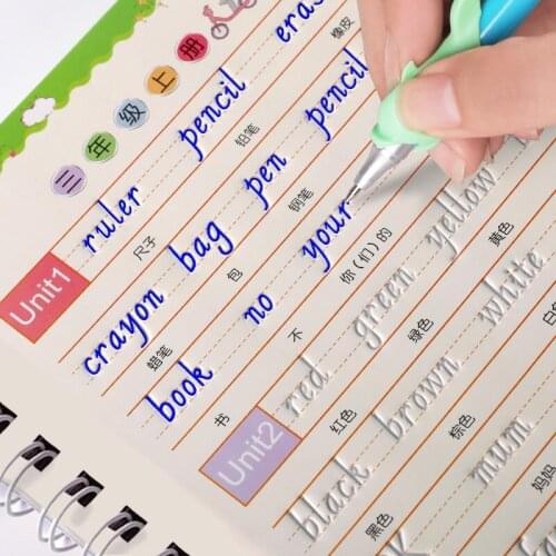 4 Books/Set Reusable English Groove Copybook For Calligraphy Learn Alphabet Children Handwriting Practice Books Baby Free Pen