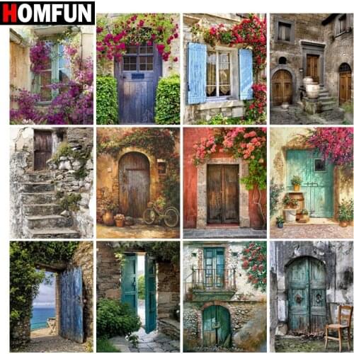 HOMFUN Diy Full Square Round Drill 5D Diamond Painting Cross Stitch Diamond Embroidery "Flower gate scenery" Home Decor Gift