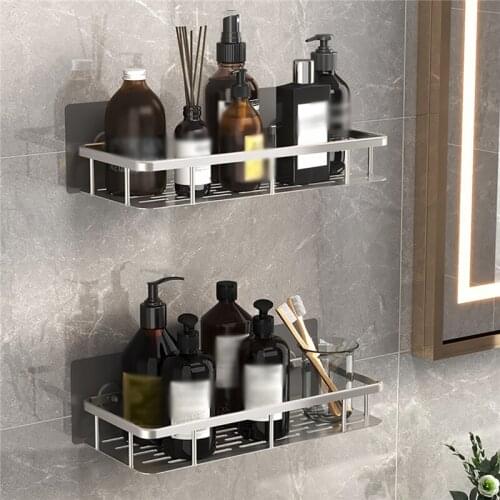 Punch-Free Space Aluminum Black Storage Shelves Bathroom Makeup Basket Cosmetic Shampoo Shower Gel Wall Organizer Holder Silver