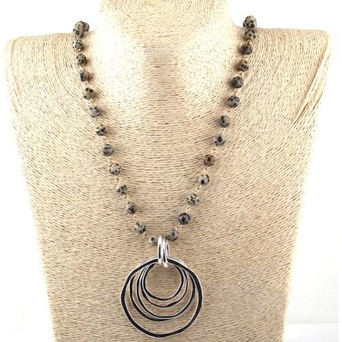 Free Shipping Fashion Bohemian Tribal Jewelry Natural Stone Rosary Chain Multi Circle Pendant Necklaces Women Ethnic Necklace