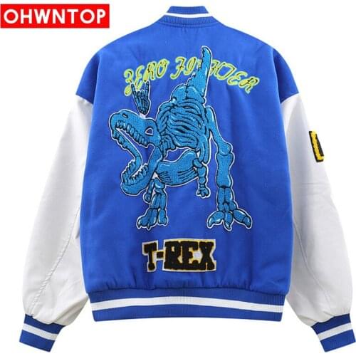 Hip Hop Baseball Jacket Men Embroidery Dinosaur Streetwear Bomber Varsity Jackets Fashion Casual Loose College Coats Tops 2021