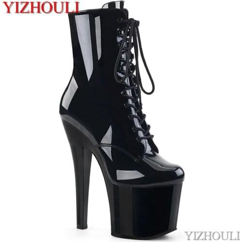 7 "shiny PU ankle boots, 17 cm stiletto heels on nightclub stage, sexy open-toe pole dancing shoes