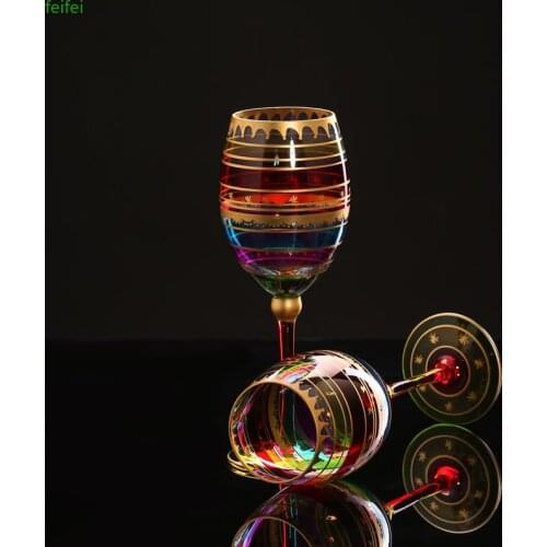 Colored drawing wine glass Crystal Champagne Flute Glass cup Red Wine Glasses Stemware For Vodka Cups Bar Hotel party Drinkware