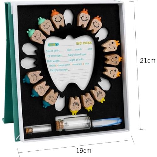 Baby Tooth Box Wooden Tooth Container Teeth Keepsake Box with Lanugo Bottle Wishing Bottle Tweezers for Children Boys Girls