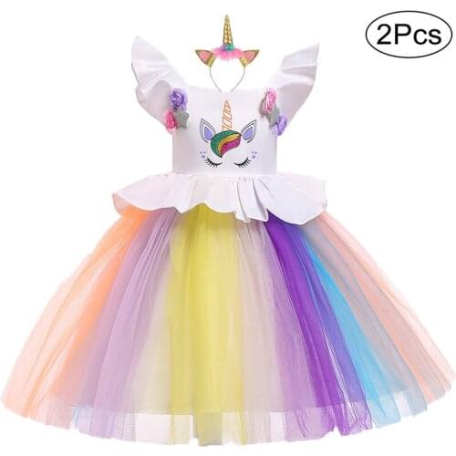 2019 Easter Girls Dress 2Pcs Kids Dresses For Girls Unicorn Party Dress Toddler Cosplay Princess Dresses 2 3 4 5 6 7 8 9 10 Year