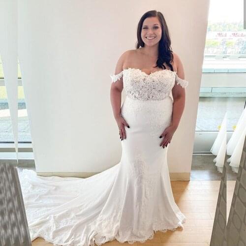 Elegant Plus Size Bridal Wedding Dresses Lace Mermaid Off The Shoulder Sweetheart Beach Vintage Robe Party Gowns Custom Made New