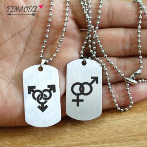 FIMAODZ Fashion LGBT Gay Pride Necklace Lesbian Stainless Steel Engrave Sign Bead Chain Pendant Necklace for Unisex Lovers' Gift