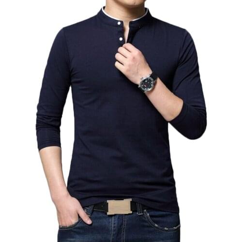 Cotton Long Sleeve T Shirts Men Solid Color Stand Collar Full Sleeve Tshirt Men Fashion Spring Autumn Full Sleeve Tee Tops Shirt