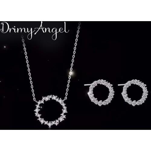 Korean Wedding Bridal Jewelry Sets Rhinestone Circle Necklaces Earrings for Women Statement Jewelry 2021
