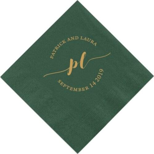 Circle Monogram First Name - Personalized Wedding Napkins, Rehearsal Dinner, Engagement Party, Bar Napkins, Custom Napkins