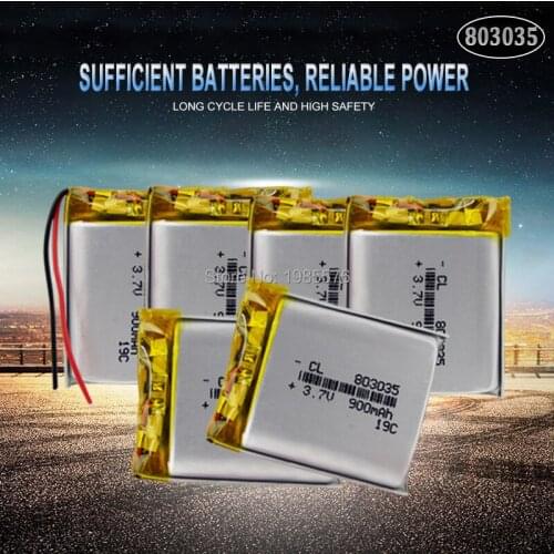 803035 3.7V 900mah Polymer Lithium Rechargeable battery for GPS mp5 power bank Bluetooth speaker sound driving recorder