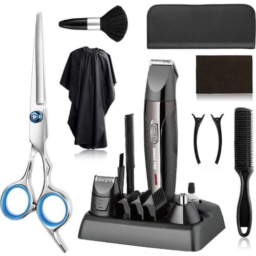 1set Hair Cutting Scissors Set Mens Beard Trimmer Cordless Hair Trimmer Hair Clipper